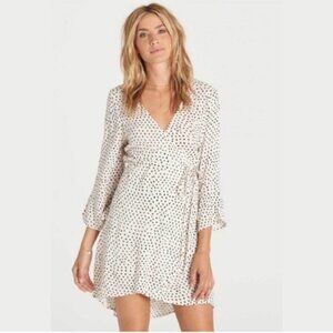 Billabong White W/ Black Polka Dots Wrap Mini Dress Small